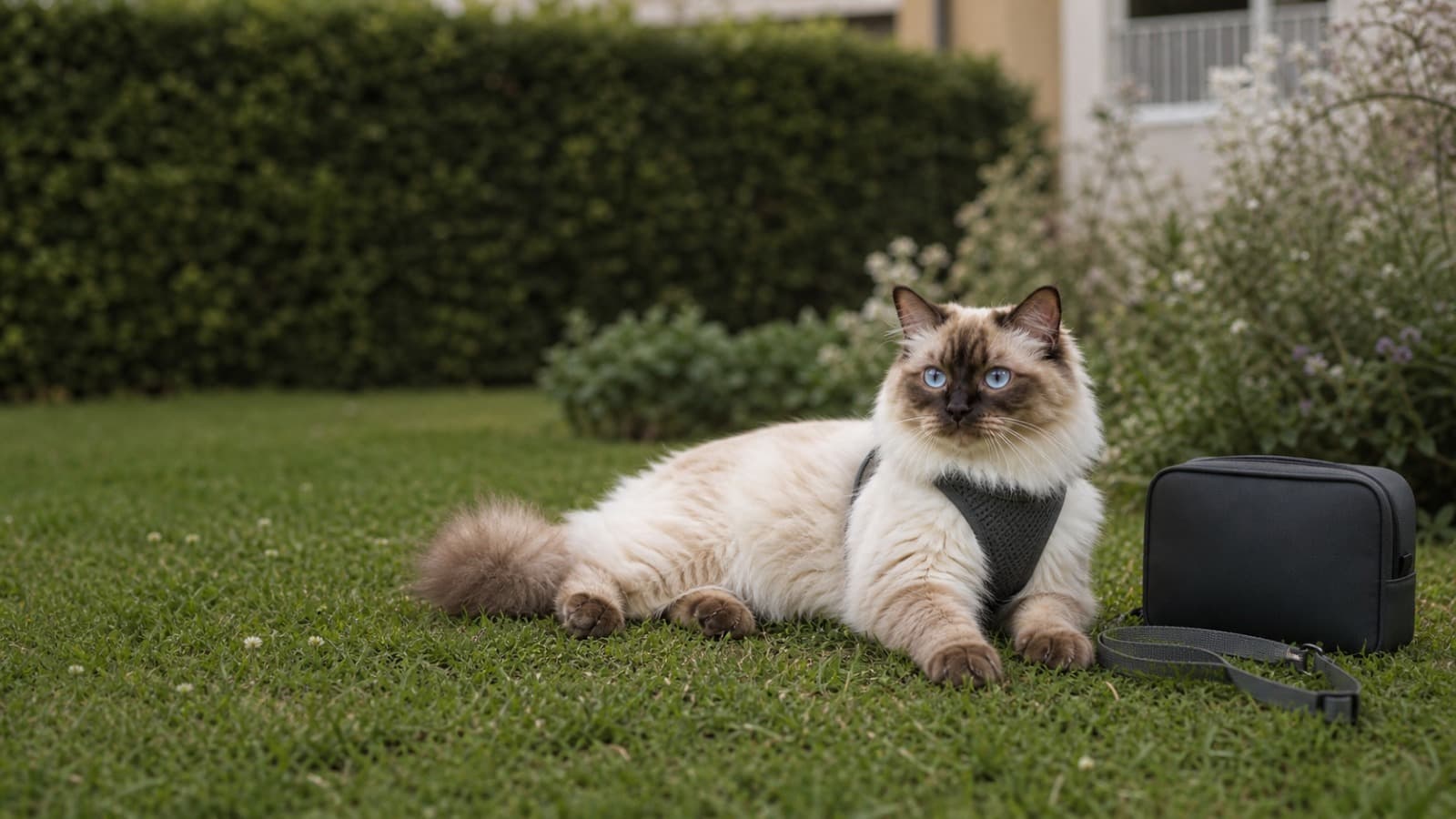 Ragdoll bei einer authentischen Content-Produktion im Garten