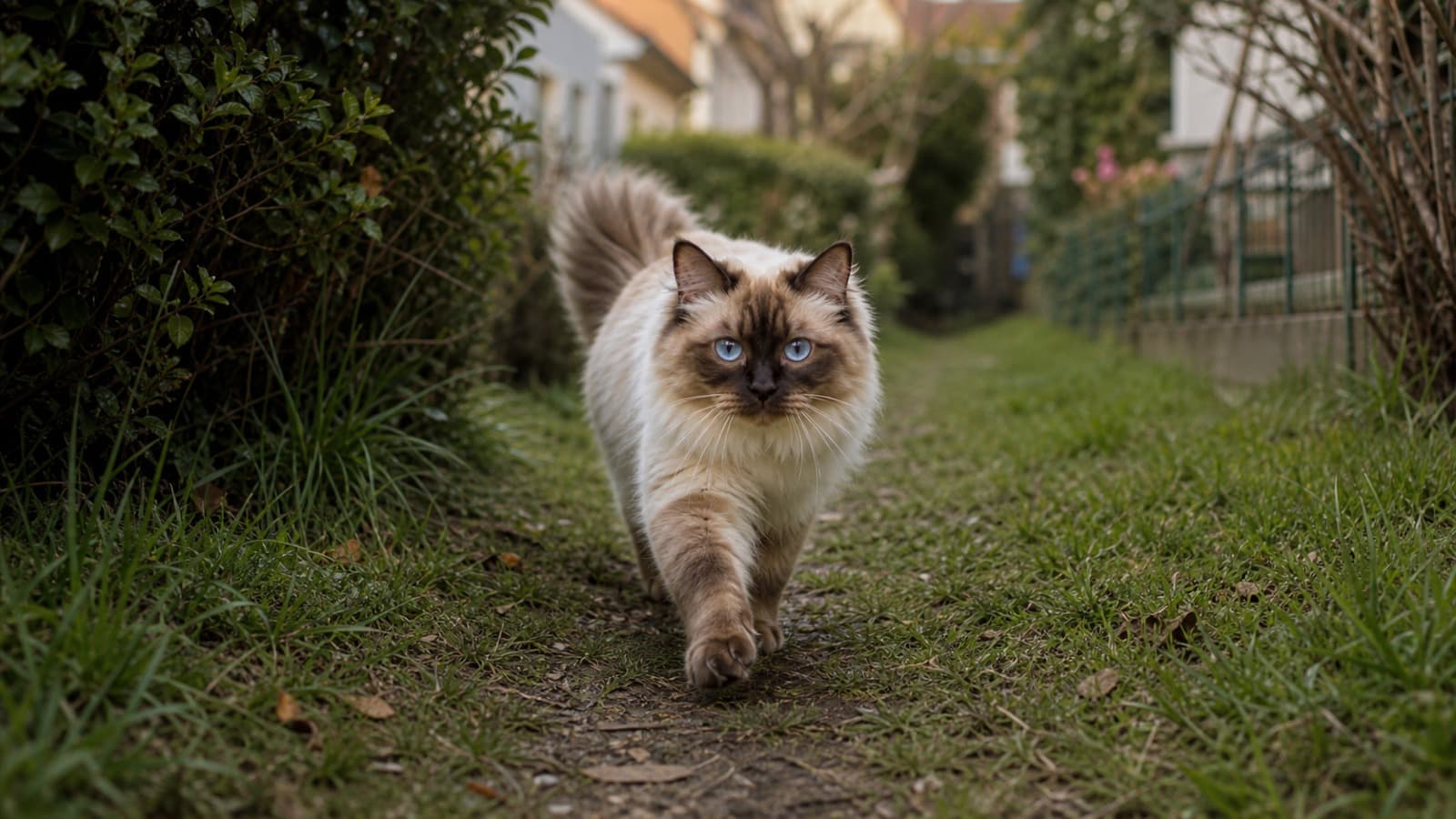 Eine Ragdoll kommt auf einem vertrauten Weg zurück